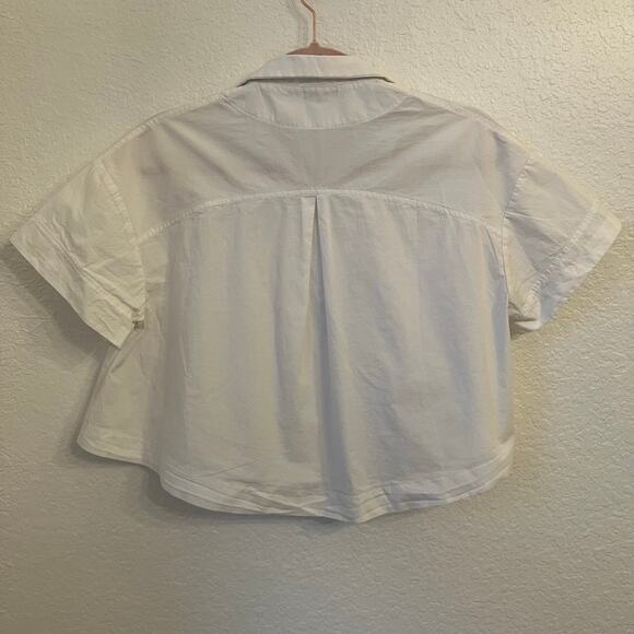 Mabel Frost Tanvi Top Small White Cropped Boxy Button Up Shirt Oversized Cotton - Picture 8 of 11